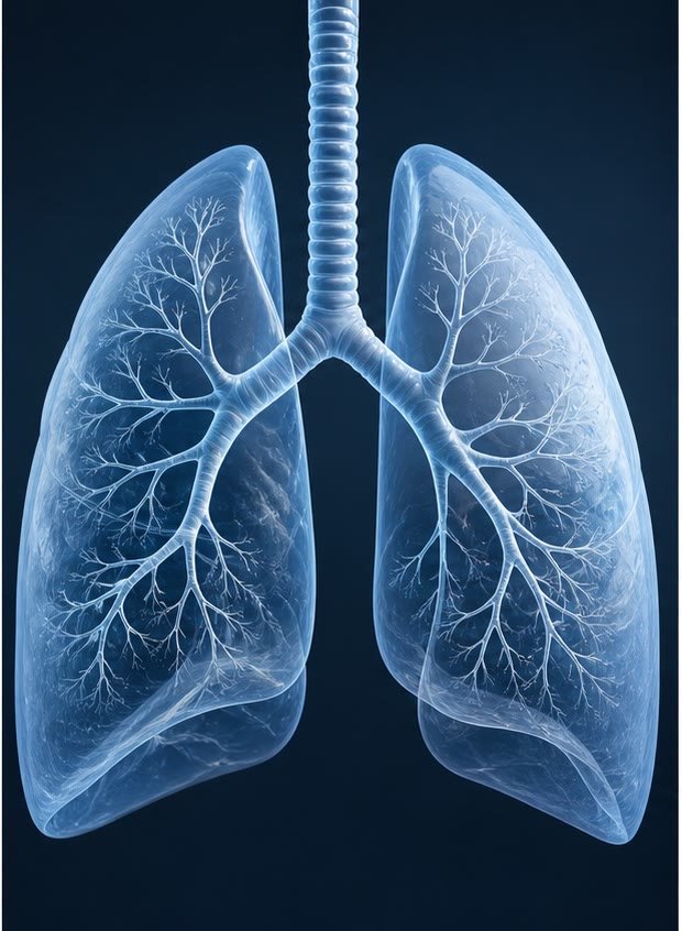 Medical visualization of the human lungs and branching airways